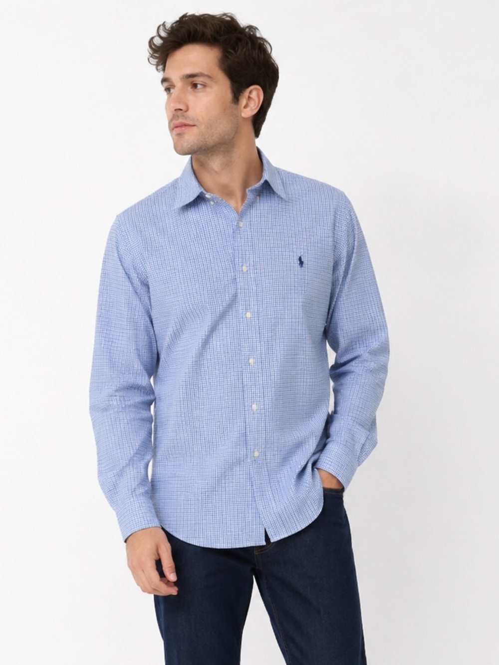 Ralph Lauren Blue Micro Check Button Down Shirt Men’s XL Long Sleeve